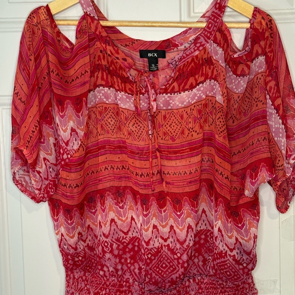 BCX Red Short Sleeve Cut Out Blouse